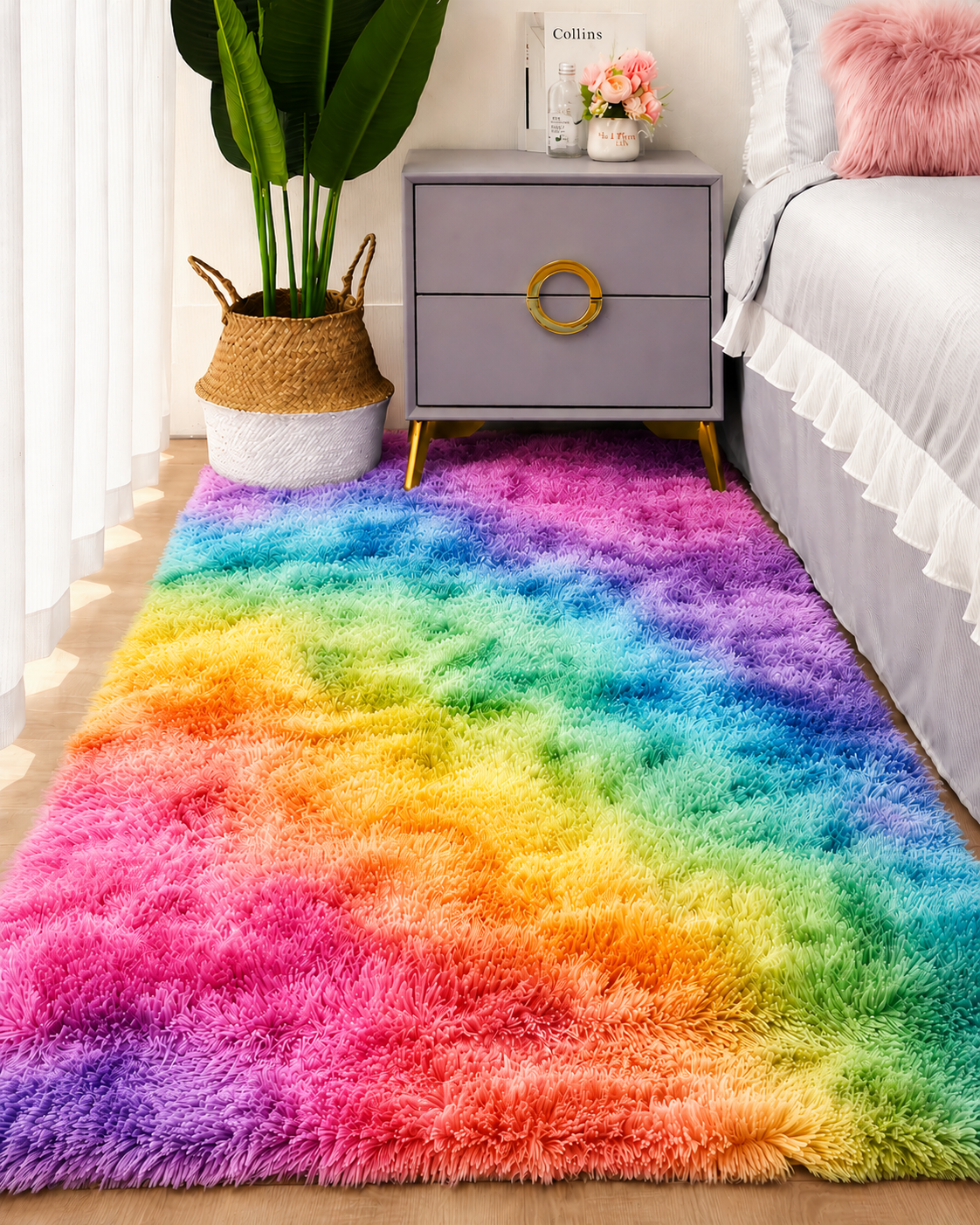 Soft Tie Dye Plush Area Rug for Bedroom & Living Room