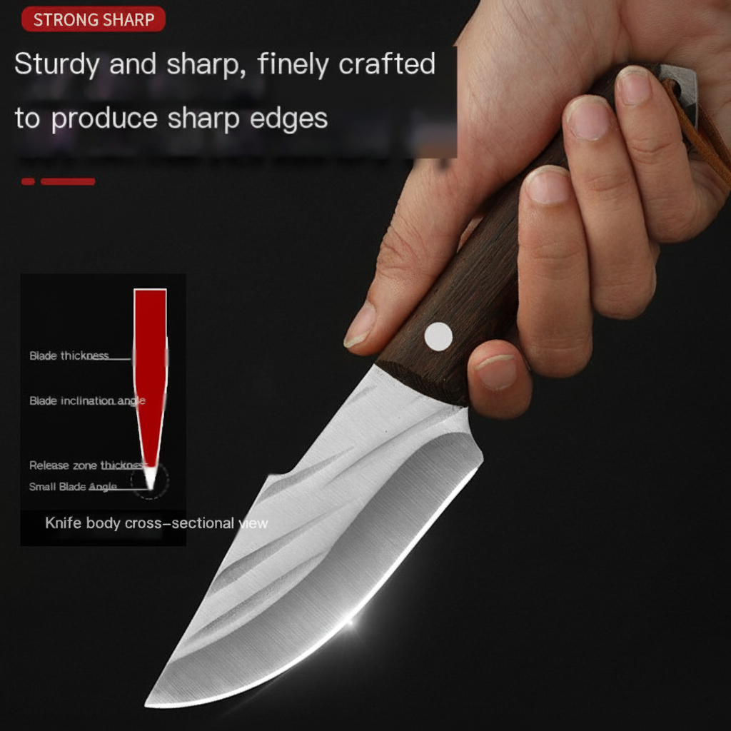 Portable Stainless Steel Meat Knife for Outdoor Use