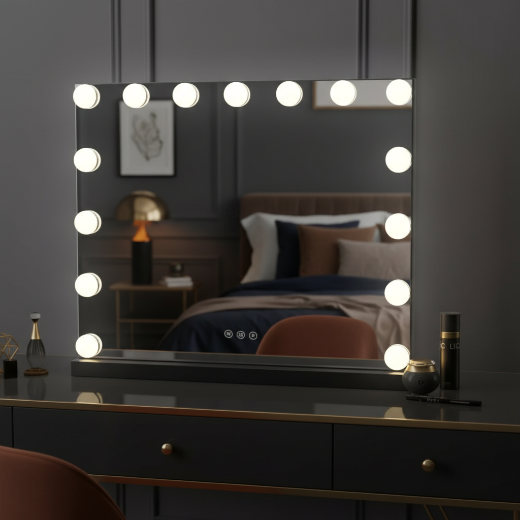 Bluetooth Makeup Mirror with LED Lighting & Touchscreen